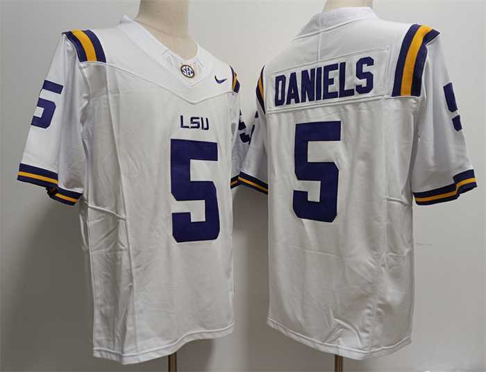 Men%27s LSU Tigers #5 Jayden Daniels White Stitched Jersey->lsu tigers->NCAA Jersey